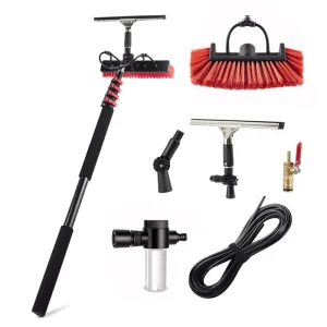 QYH019001 30ft Telescopic Aluminum Eco-Friendly Solar Panel Cleaning Brush Window Squeegee for Solar Panels Windows