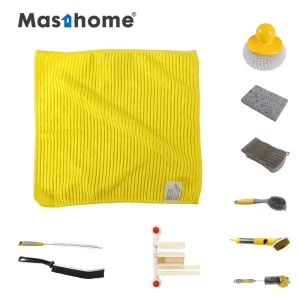 Quick Dry Yellow Striped Polyester Soft Reusable Non Scratch Kitchen Dish Towels Cloth Microfiber Cleaning Cloth