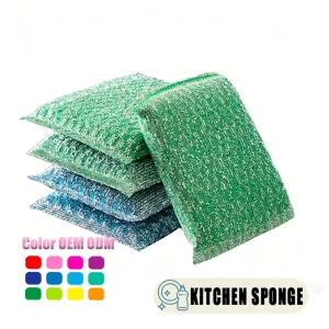 Rectangular Kitchen Cleaning Steel Wire Scouring Pad High Cleaning Power Dish Washing Scrub Sponge
