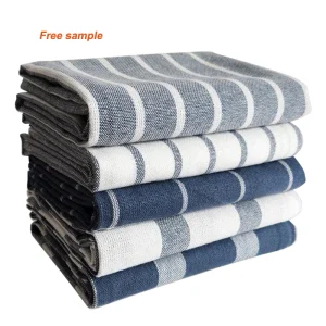 Recycled Cotton Kitchen Dish Towels Plaid Super Absorbent Quick Drying Yarn Dyed Tea Towel with Hanging Loop Dishcloth Sets