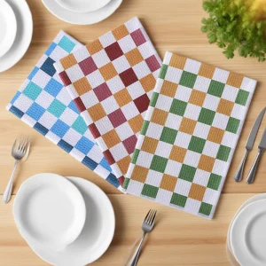 Recycled Kitchen Sublimation Dish Cloth Cleaning Microfiber Waffle Checked Kitchen Towel
