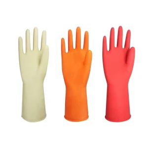 Red Natural Latex Household Cleaning Dishwashing Gloves Breathable Waterproof Flock Lining Safety Cuff Anti Slip
