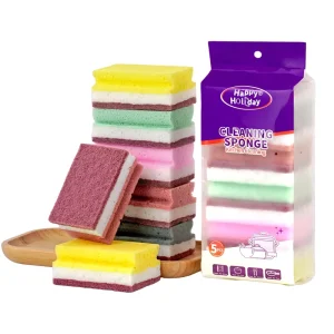Reddish Brown Colourful Sponge Polyester Kitchen Use Soft I Shape 4.5CM Thick Scouring Pad