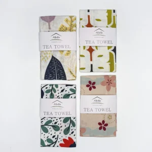 Reusable 100% Cotton Waffle Weave Floral Pattern Tea Towel (40x60cm/16x24in) Quick-Drying Sustainable for Hotels Cafs
