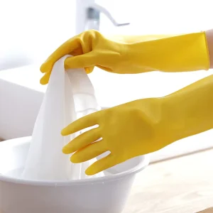 Reusable Durable Flock Lined Household Latex Gloves Waterproof Anti Slip for Kitchen Bathroom Gardening Cleaning Dishwashing