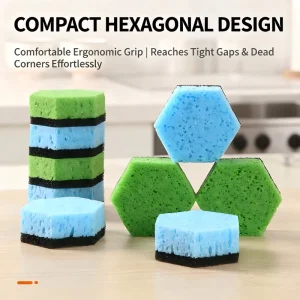 Reusable Hexagon Kitchen Sponge Absorbent Scrub Pad for Pots and Pans Washing