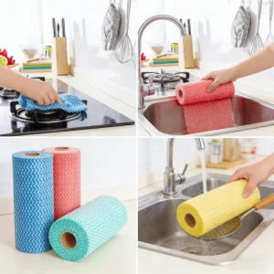 Reusable Kitchen Towels Roll Washable & Disposable Cleaning Cloths Heavy-Duty Dry & Wet Lazy Rags for Household & Dish Cleaning