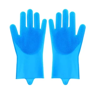 Reusable Medium Thickness Silicone Gloves with Scrubber for Dishwashing and Household Cleaning