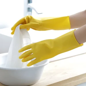 Reusable Waterproof Diamond pattern Anti Slip Rubber Gloves Thick Long Sleeves Comfortable Yellow orange for House Cleaning
