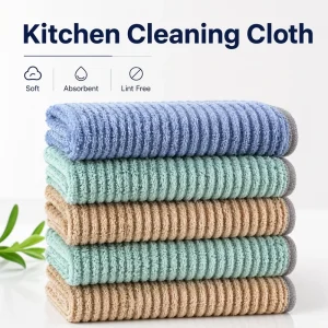 Ribbed Kitchen Custom Microfiber Cleaning Cloth Soft Absorbent Lint Free Reusable Dish Towel for Countertop Glassware Use