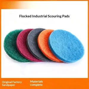Round Aluminium Oxide Scouring Pad Double Side Water Absorb Sponge Sheet Green Flocking Scrubbing Pad for Polishing