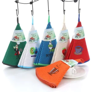 Round Kitchen Towel with Embroidery Pattern High Quality Kitchen Cleaning Dish Cloth Tea Towel