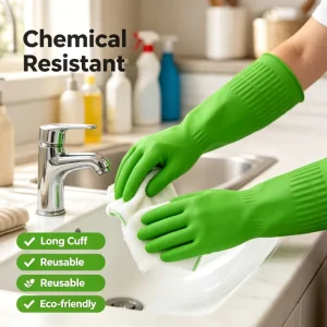 Rubber Gloves Waterproof Medium Thickness Comfortable Anti Slip Dishwashing Gloves for Kitchen Cleaning and Dishes