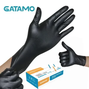 SS023 Diamond Grip Industrial Black Nitrile Gloves 5MIL Thick Powder Free Anti Slip Durable Garage Car Repair Household Cleaning