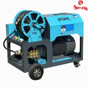 Sewer Jetter Trolley Mobile High Pressure Cleaner Cold Water 22KW 15.85GPM 200bar for Shopping Malls Building Sewer Unclogging