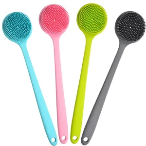 Silicone Back Scrubber Long Handle Shower Brush Multifunctional Exfoliating Massage Soft Silicone with Stainless Steel