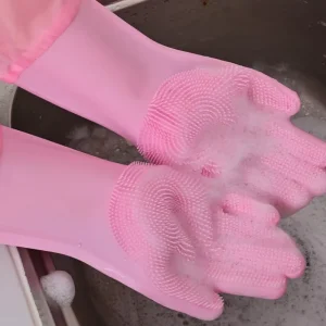 Silicone Brush Dishwashing Gloves Kitchen Household Cleaning Extra Long Padded Winter Gloves