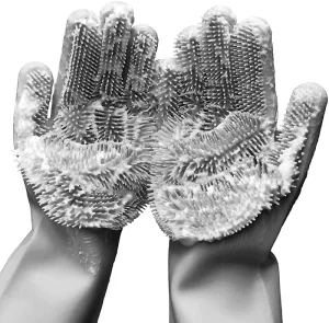 Silicone Dish Washing Gloves Heat Resistant Pet Grooming Gloves Heat proof Household Scrubber Gloves with Scrubber