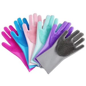 Silicone Dishwashing Gloves Heat Resistant Kitchen Magic Washing Glove with Wash Scrubber Household Gloves