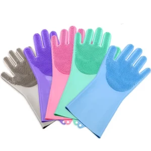 Silicone Dishwashing Gloves Reusable Dish Car Kitchen Bathroom Wash Mitts Scrubber Gloves Household Gloves