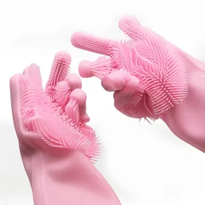 Silicone Kitchen Washing Gloves for Dishwashing Household Cleaning Protect Hands Soft Bristles Non-Slip Heat Resistant Design