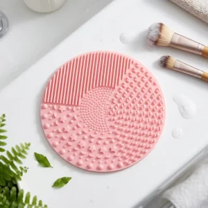 Silicone Makeup Brush Cleaning Mat Round Portable Scrubber with Suction Cup Instant Cleaner Pad for Cosmetic Ink Brush Cleaner
