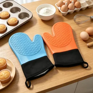 Silicone Oven Gloves Heat Resistant Printed Baking Mitts Household Kitchen Use
