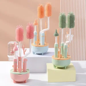 Silicone Soft Brushing Round Cleaning Baby Long Handle Bottle Brush With Stand