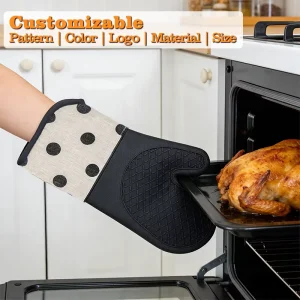 Silicone Waterproof Baking Gloves Mitts Set Cotton Lining Dishwasher Safe Custom Logo Bulk Thick Build Oven Use