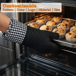 Silicone Waterproof Oven Gloves Mitts Set Thick Cotton Lining Dishwasher Safe Custom Logo Option for BBQ Kitchen Use