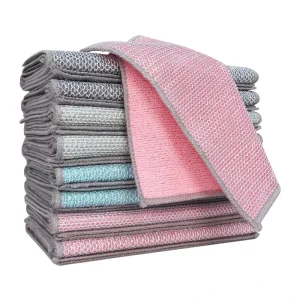 Silver Thread Fine Fiber All Polyester Kitchen Dishcloth & Towel Absorbent Multi functional Model XSJ 314 3/5 Pieces Pack