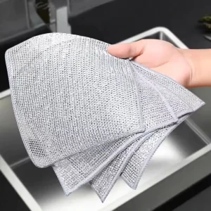 Single/Double Layer Scrub Dish Cloth Silver Wire Dish Towel Reusable Household Scrubbing Cleaning Cloth for Kitchen Dish