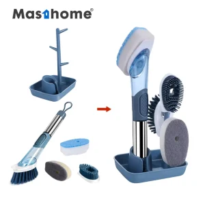 Smart Kitchen Cleaner, 3 Replaceable Cleaning Head Soap Dispensing Sponge PP Tpr Bristle Dish Washing Brush with Handle