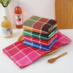 Soft Absorbent Lint Free Waffle Weave Cotton Dish Towels Plain Style for Dishware Kitchen Surfaces Cleaning