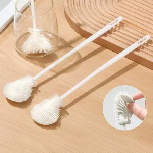 Soft Baby Bottle Brush Long Handle Silicone 360 Degree Rotary Bottle Cleaning Brush
