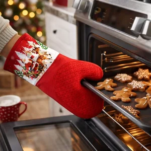 Soft Cotton Lining Silicone Waterproof Baking Glove Mitts Set Custom Logo Long Cuff OVEN GLOVE for Home Kitchen Baking OVEN MITT
