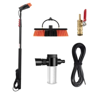 Solar Panel Cleaning Brush Eco Friendly Handheld Telescopic Water Fed Wash Brush with 15ft Long Aluminum Handle