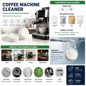 Solid Coffee Machine Cleaner Tablets Powerful Oil Calcium Removal Time Saving Eco Friendly Daily Maintenance