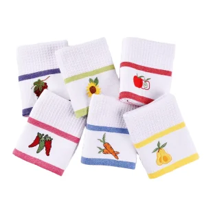 Solid Color Soft Microfiber Waffle Weave Kitchen Towel Customized Design Embroidery Cartoon Pattern Absorbent Cleaning Cloth