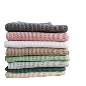 Solid Color Soft Microfiber Waffle Weave Kitchen Towel Customized Logo Color Size Blank Reusable Cleaning Cloth