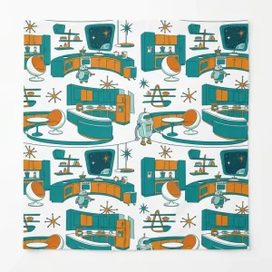 Space Kitchen Retro Tea Towel Space Age Style Cotton Kitchen Towel for Futuristic Decor