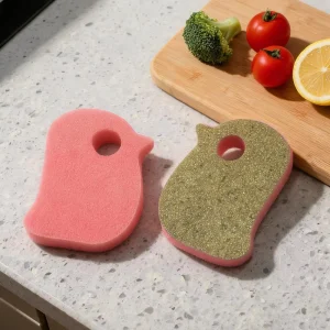 Sponge Scrubber Lightweight Bird Shape Non Scratch Water Absorption 250% for Glass Porcelain Cleaning Dish Pot Scouring Pad