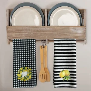 Spring Lemon Gnome Buffalo Plaid Kitchen Dish Towels