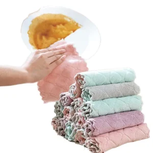 Square Coral Fleece Kitchen Towel Absorbent Non Stick Oil Hand Towel Double Sided Kitchen Dishcloths Coral Fleece Kitchen Rags