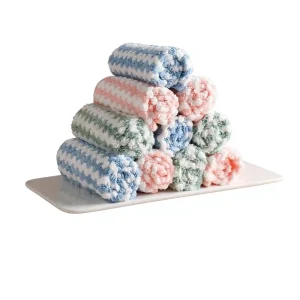 Square Hemmed Thickened Cationic Coral Fleece Cloth Kitchen Dish Towel Resists Oil Removes Grime Absorbs Water Lint Free Does