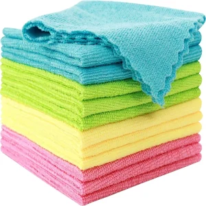 Square Microfiber Kitchen Towel Reusable Dish & Kitchen Cleaning Cloth Fast Drying 12″X12″ Green Blue Yellow Pink
