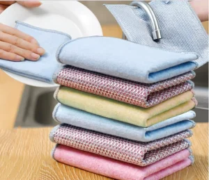 Square Non Scratch Eco Friendly Reusable Kitchen Dish Cleaning Silver Wire Polyamide Microfiber Towel for Kitchen