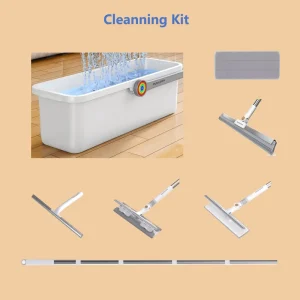Stainless Steel Outdoor Squeegee Cleaning Tool Kit Microfiber Brush Window Glass Floor Scrubber Telescopic