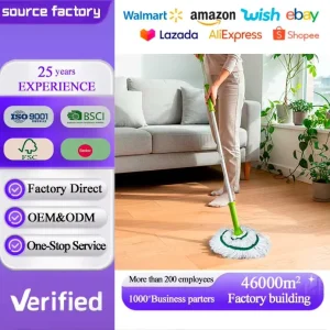 Stainless Steel Telescopic Rod Mop Hands Free Rotary 360 Spin Cotton Twist Floor Cleaning Tool