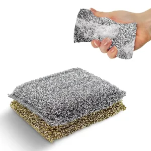Stainless Steel Wire Mesh Sponge Scrubber for Dishes Non Scratch Heavy Duty Kitchen Cleaning Metal Sponge
